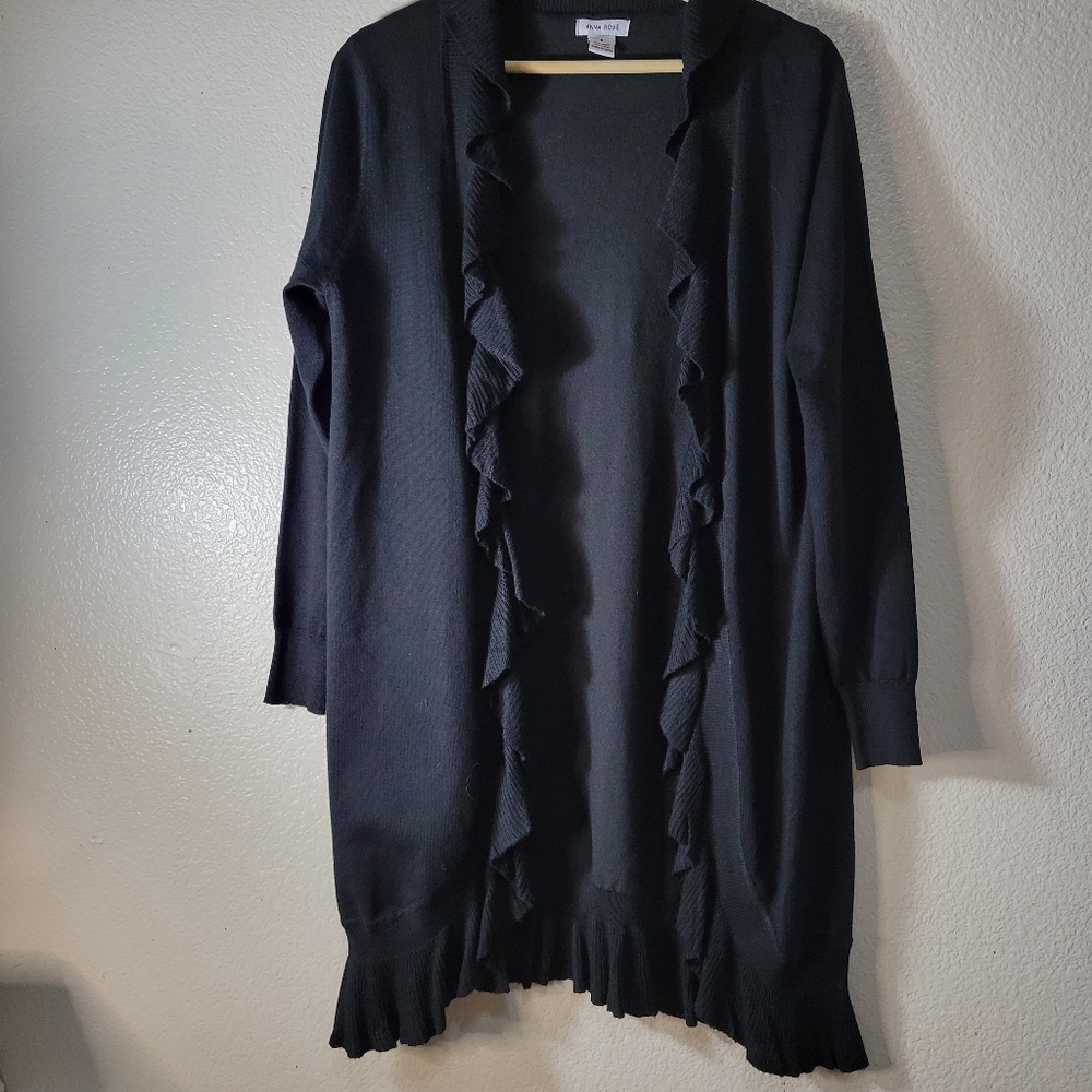 Anna Rose Open front Cardigan Ruffle Accent